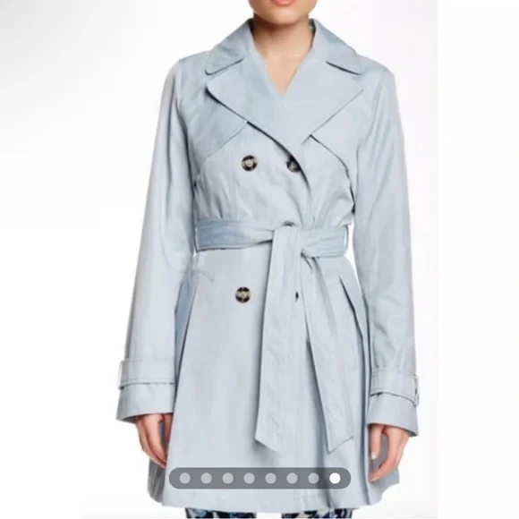 Laundry by Shelli Segal Trench Coat Size Small in Baby Blue Wrap Coat - Picture 11 of 12